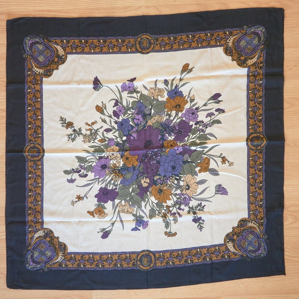 Vintage Mobest Wool Medium Square Floral Pattern Scarf, 43x42 in, Made in Korea